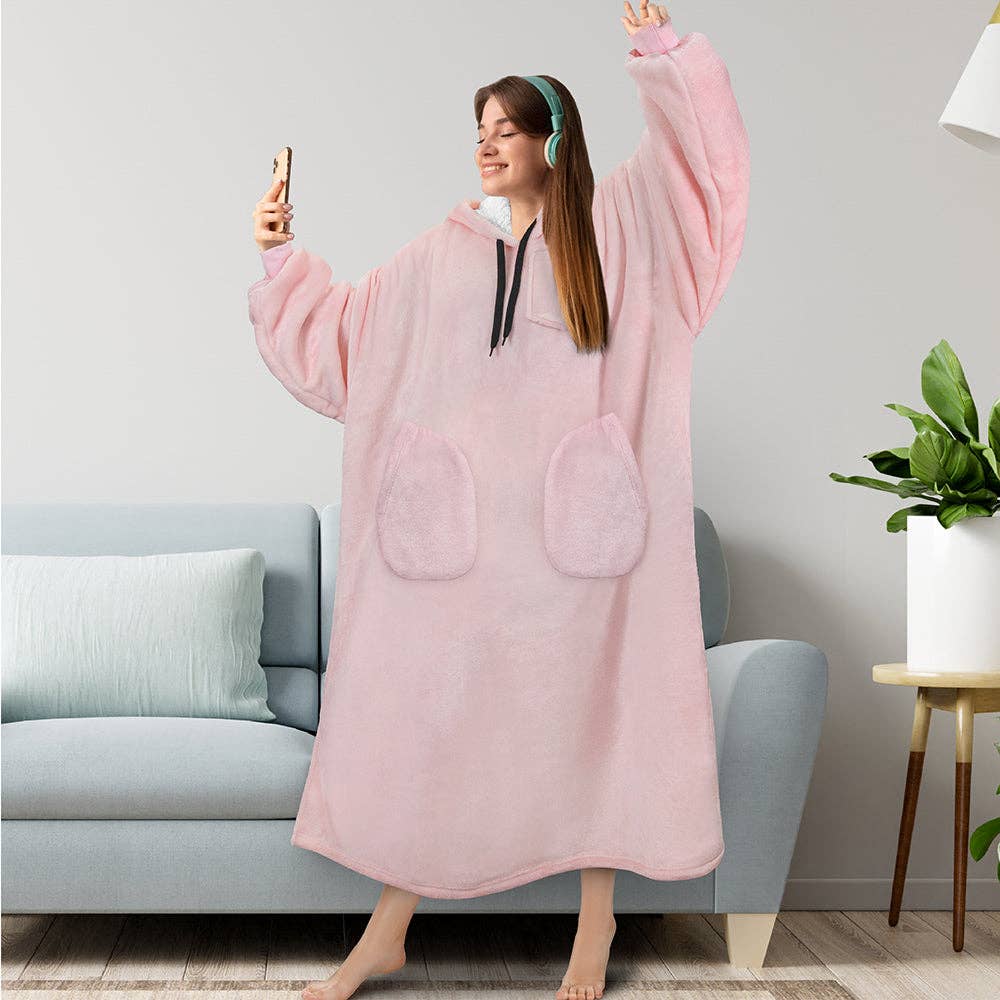 Pavilia - Wholesale Hoodie - Women's - Chest Pocket Sherpa Hoodie Blanket - Patch Pocket (Regular / Long)137