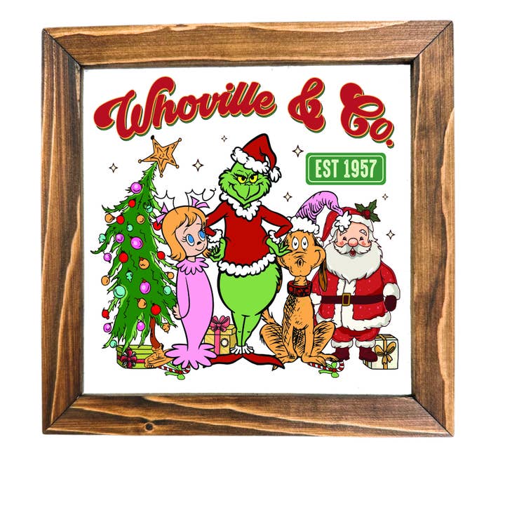 Retro Christmas Cartoon Framed Sign for wholesale by Teele and Co.