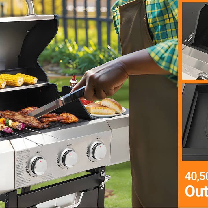 39F Inc. - Wholesale Outdoor Grill Tools - 3-Burner Stainless Steel Propane Gas Grill with Side Burner9