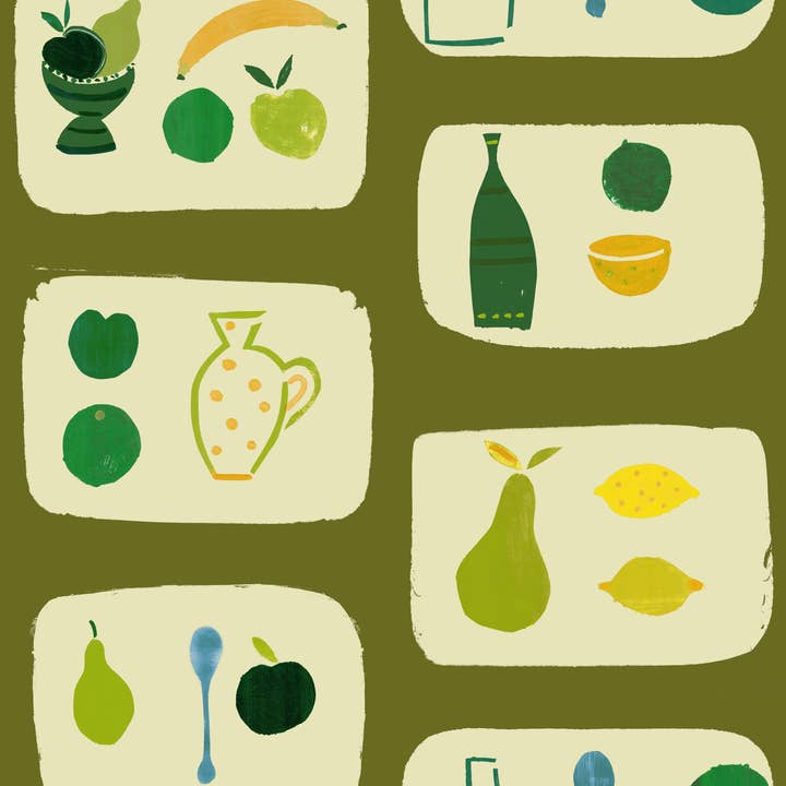 Naive Fruit Wallpaper - Olive por atacado de Sharon Jane Studio