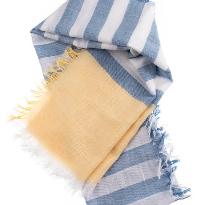 Shoeless Joe Ltd - Wholesale Scarf - Women's - Sky Blue and Lemon Stripe Scarf
