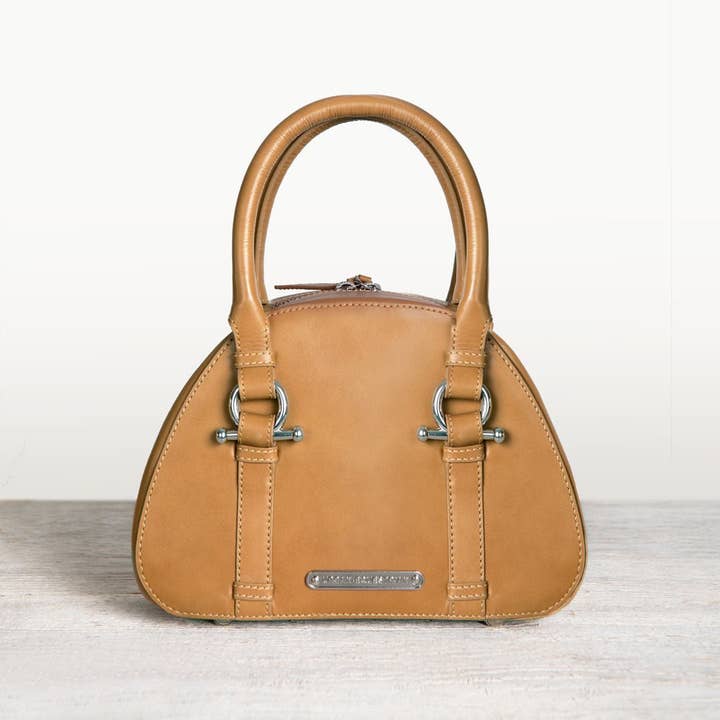 URBAN-EQUESTRIAN - Wholesale Top Handle Bag - Women's - Kella - Horse Bit Vanity Luxury Leather handbag in Caramel6