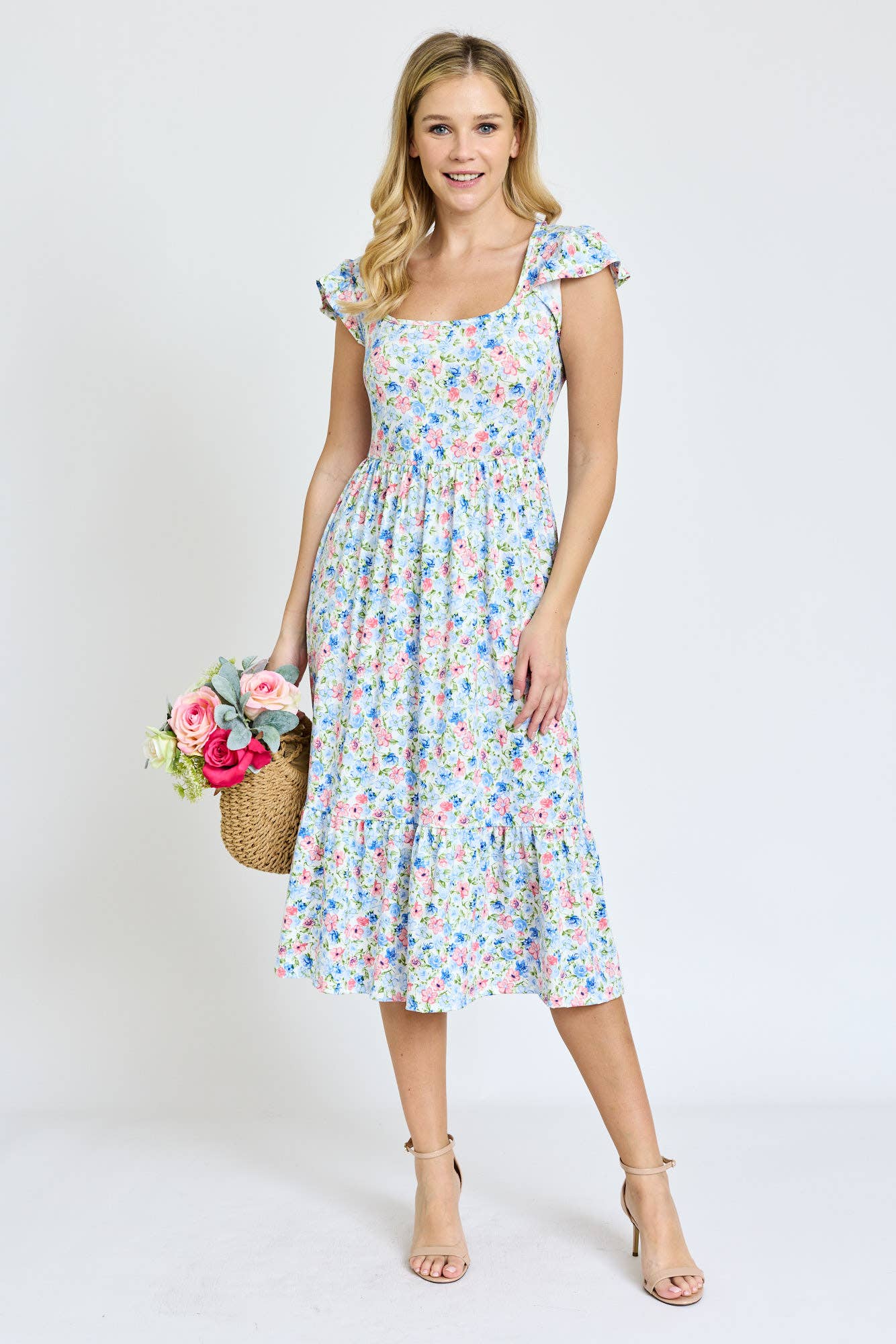 EG fashion - Wholesale Dress - Women's - Flutter Sleeve Ditsy Floral Chevron Sundress2