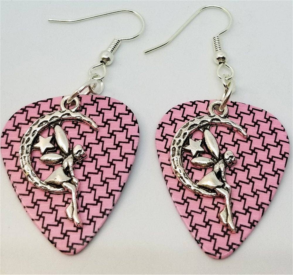 Simply Raevyn - Wholesale Dangle Earrings - Fairy on the Half Moon Charm Guitar Pick Earrings40
