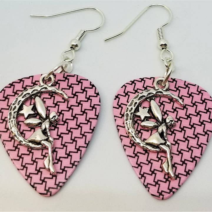 Simply Raevyn - Wholesale Dangle Earrings - Fairy on the Half Moon Charm Guitar Pick Earrings40
