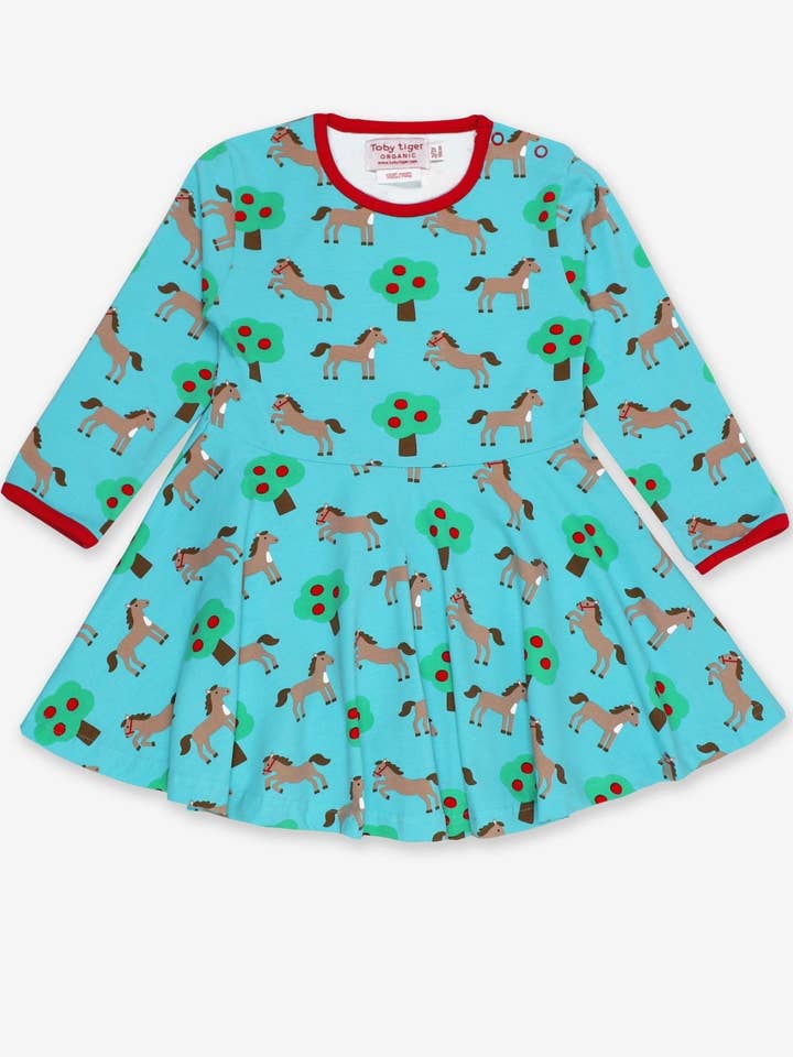 Organic cotton children's long-sleeve skater dress with horse print für den Großhandel von Toby Tiger GmbH