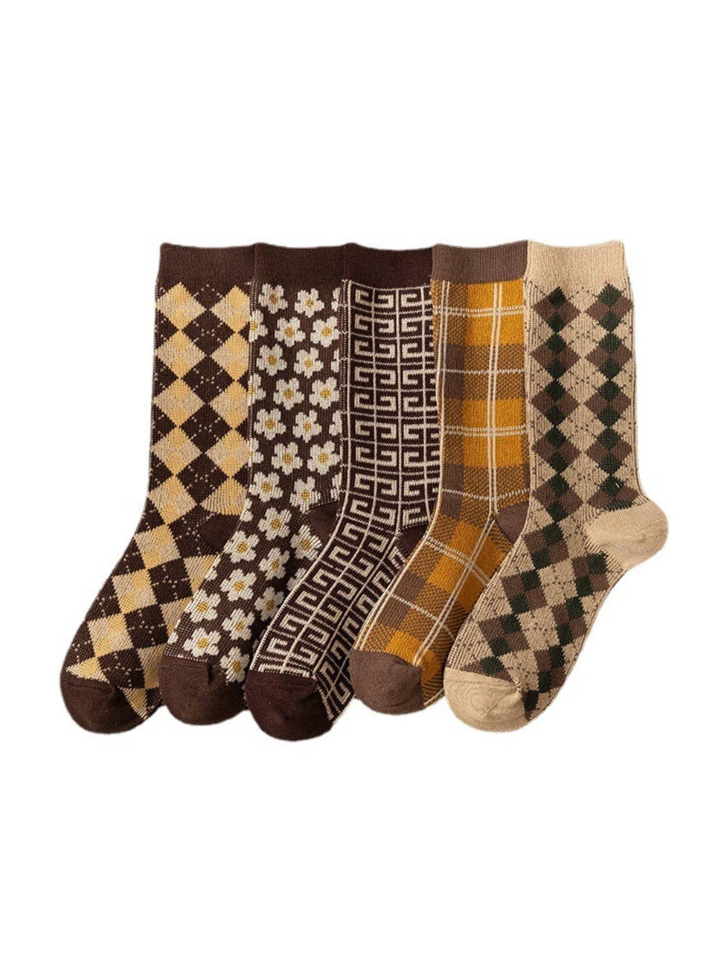 Funkyrel® Atzbranding Limited - Vente Chaussettes – femme - Rufia - Chaussettes d'hiver mi-mollet ton marron rétro5