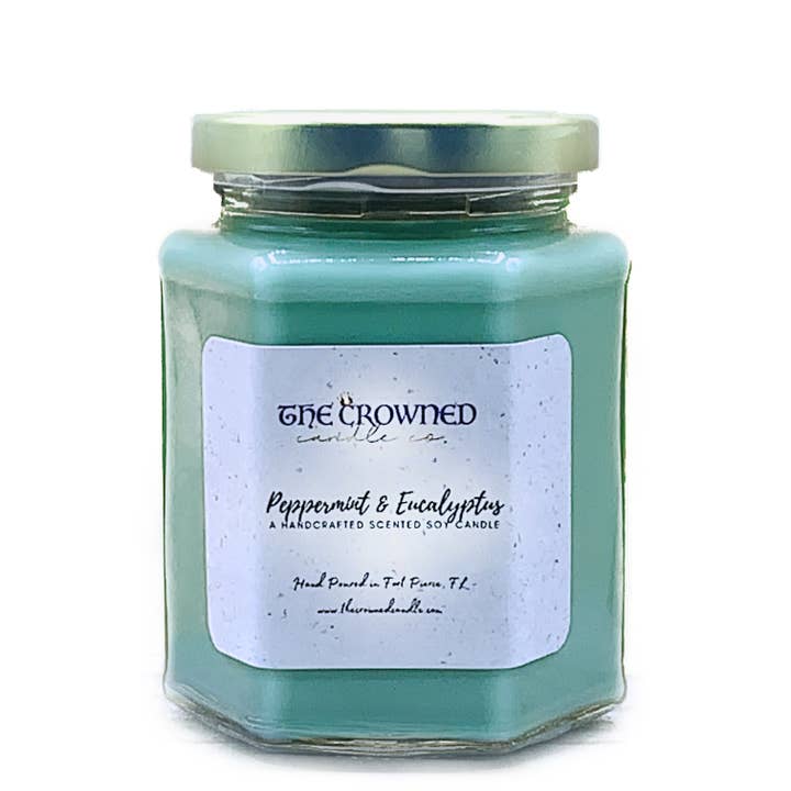 Peppermint and Eucalyptus Soy Candle for wholesale by The Crowned Candle Company
