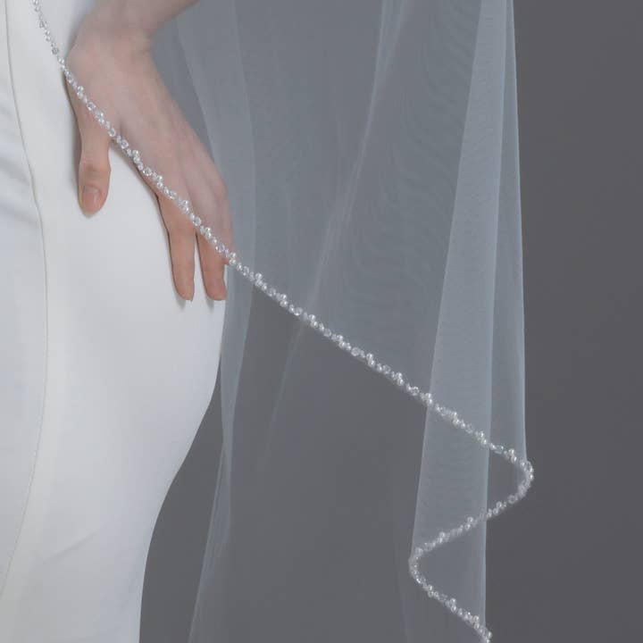 FS6240 Voile de mariée à bord perlé en cristal de perle 36" 42" 120" pour la vente par Farinosa Bridal