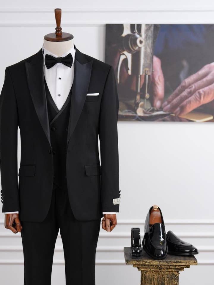 Herrarnas svarta 3-delade smala bröllopskostym för wholesale av parez suits