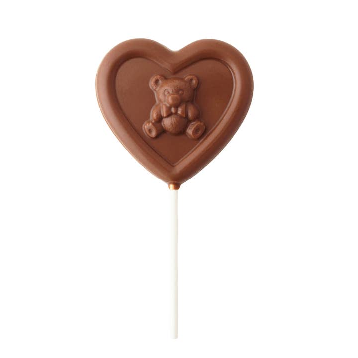 Chocolate Heart with Bear Pop for wholesale by Vermont Nut Free Chocolates