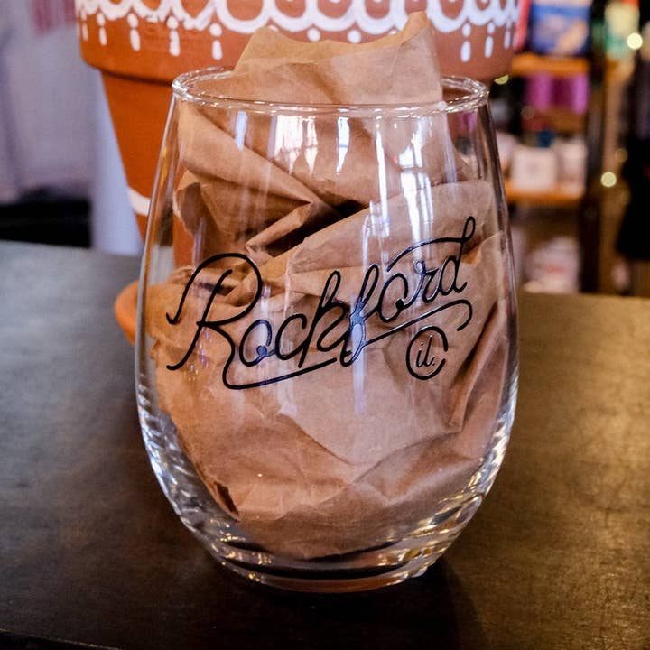 Rockford Script Wijnglas voor wholesale door Rockford Art Deli