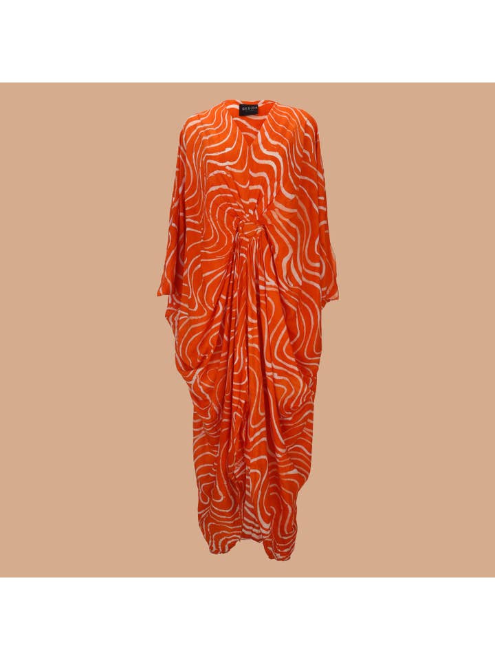 Besida - Wholesale Kaftan - Women's - Ala Orange Hand Dyed African Print Kaftan Dress3