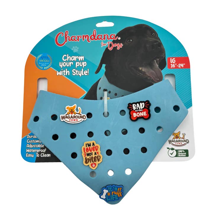 Wag Around Town - Wholesale Pet Bandana - Dog - Charmdana- Light Weight- Blue - Rubber Dog Bandana with Charms!2