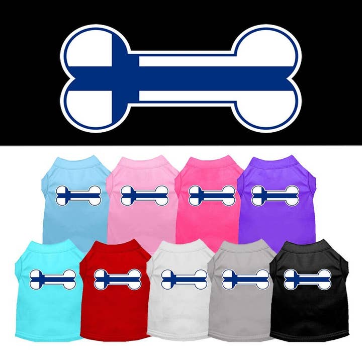 Pet Dog & Cat Shirt Screen Printed, "Bone Shaped Finland Flag" for wholesale by As You Wish Apparel