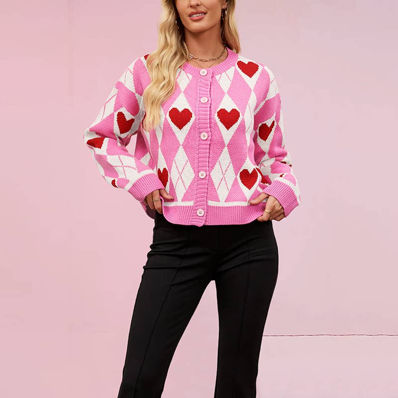 Lily Clothing - Wholesale Cardigan - Women's - Valentine's Day heart-shaped knitted cardigan4