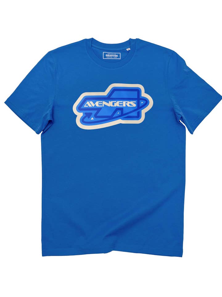 Avengers Badge T-shirt bright blue 100% organic cotton for wholesale by Grafitee