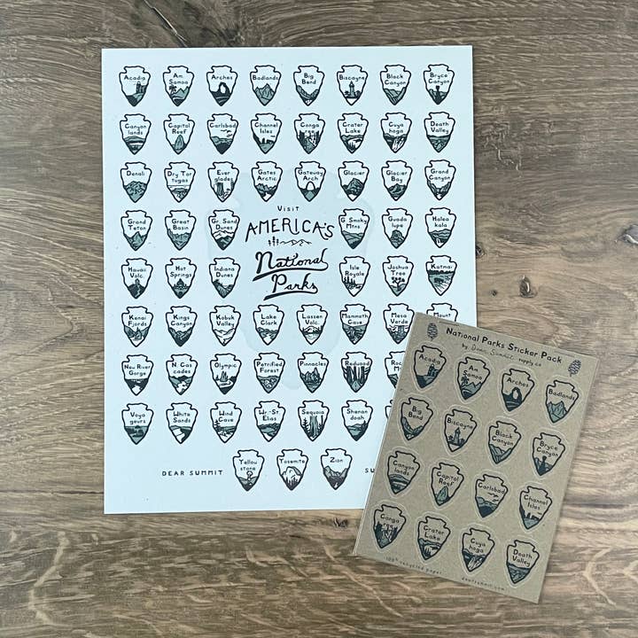 Dear Summit Supply Co - Wholesale Art Print - National Parks Sticker Checklist: Print + Sticker Pack1