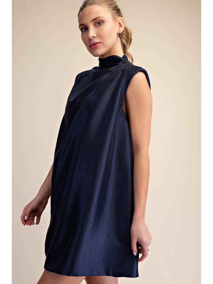 Glam - Wholesale Dress - Women's - Sleeveless Shoulder Pad Gathered Detail Mini Dress3