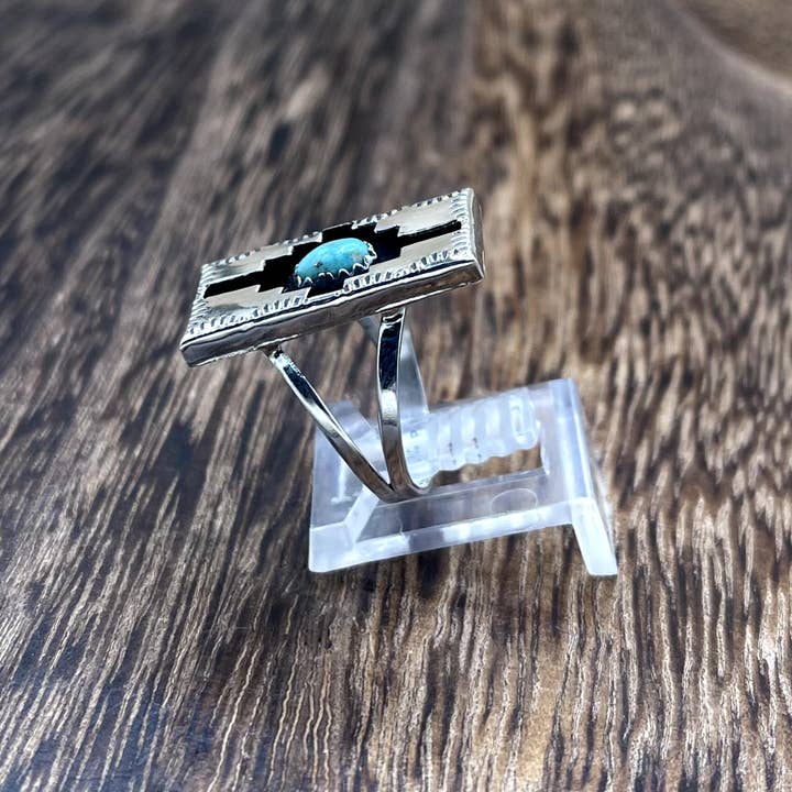 Native City Jewelry - Wholesale Cocktail/statement ring - Native American Navajo Handmade Silver Band shadowbox Turquoise Ring Felix Perry1