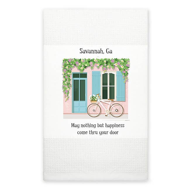 Mariasch Studios - Wholesale Tea Towel - Kitchen Towel - Pink bldg: May nothing but happiness (name)