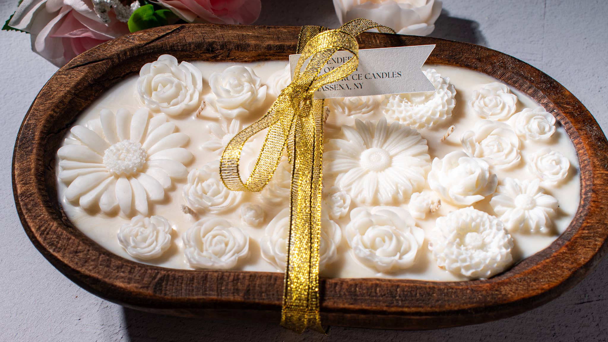 Pink Spruce - Wholesale Jar/Filled Candle - Hand poured soy blend flower dough bowl - Wedding Gift0