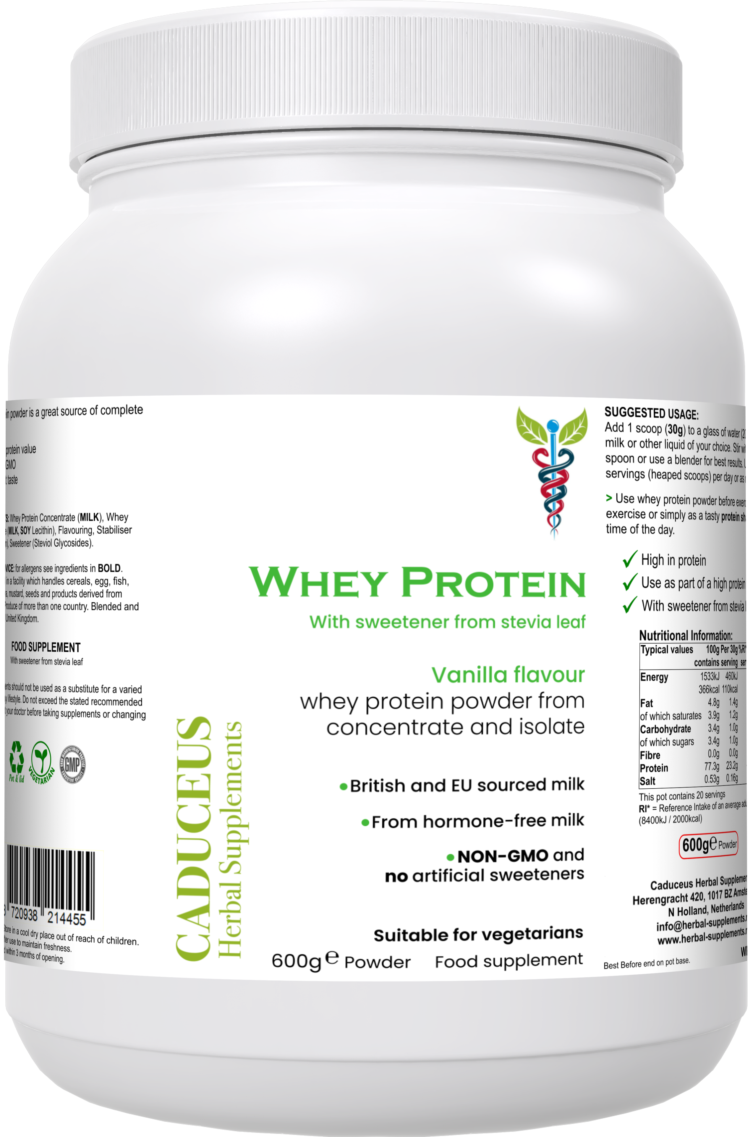 CADUCEUS kruidenapotheek - Wholesale Protein/Superfood Powder - Whey Protein made from whey concentrate and isolate (vanilla flavour)3