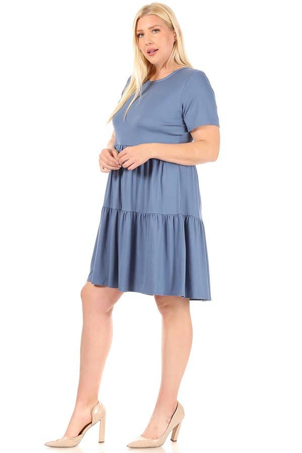 VIBE Apparel Co – wholesale Klänning - Dam – Plus borstad kortärmad baby docka klänning med 2 tier kjol13