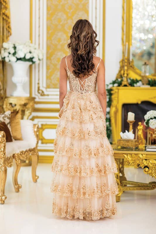 Dancing Queen Dress - Wholesale Gown - Women's - Tiered Prom Dress with Beaded Bodice and Side Slit1