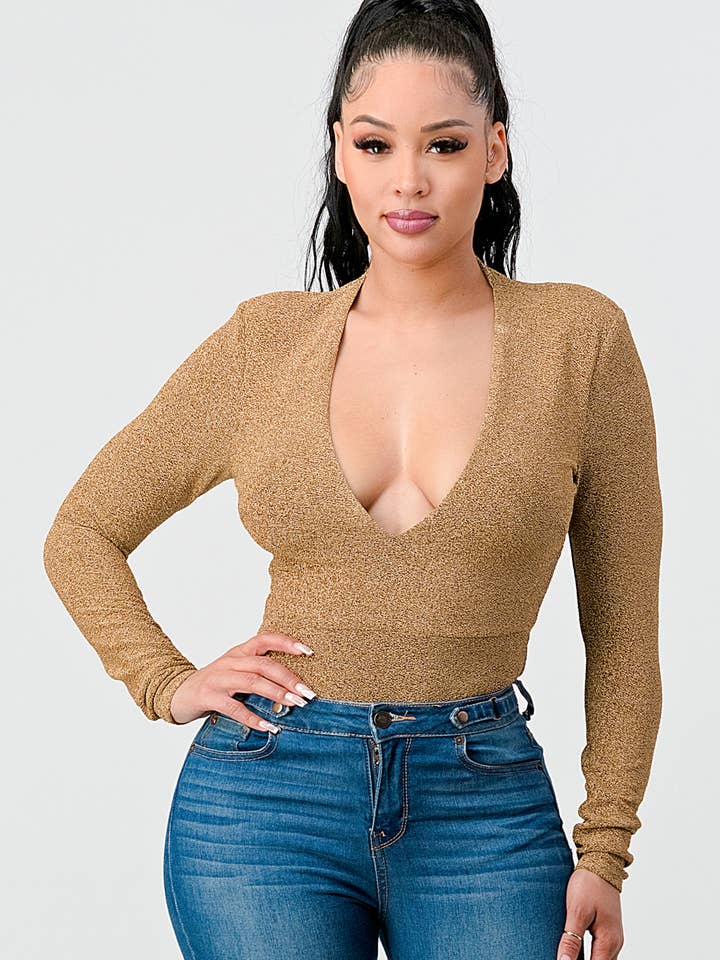 TEXTURED LUREX STRETCH GLITTER BODYSUIT for wholesale by PRIVY