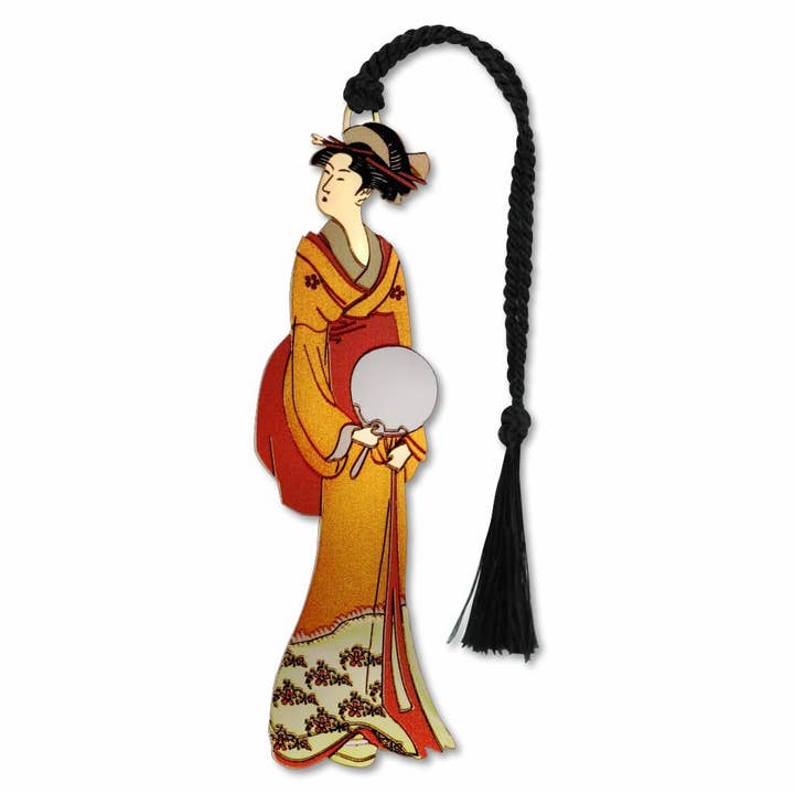 David Howell and Company - Wholesale Bookmark - Geisha With Fan Japanese Art Metal Bookmark, MADE in USA