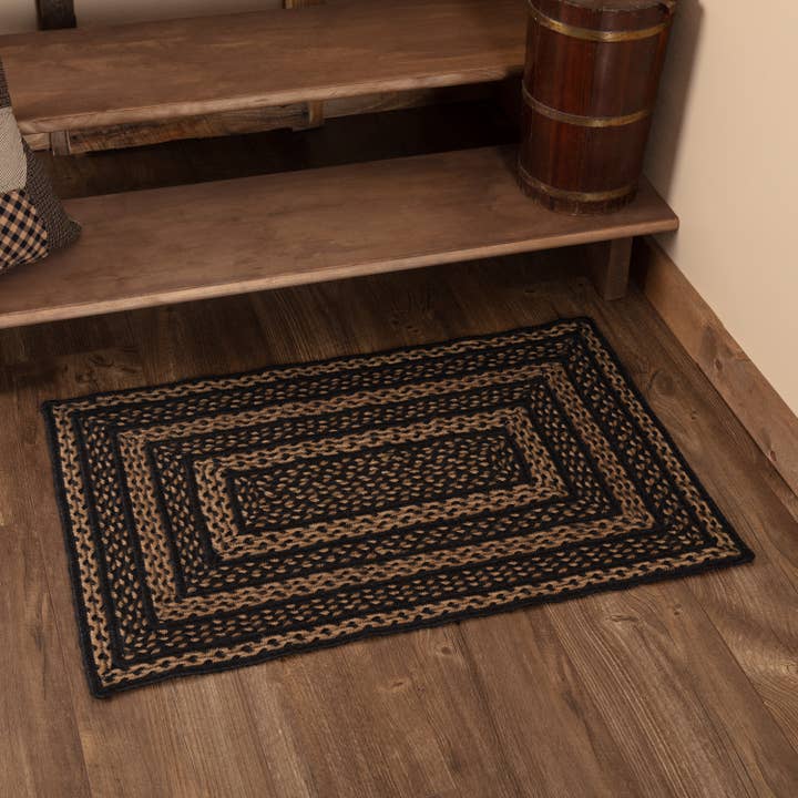 VHC Brands - Wholesale Area Rug - Black & Tan Jute Rug Rect 24x36