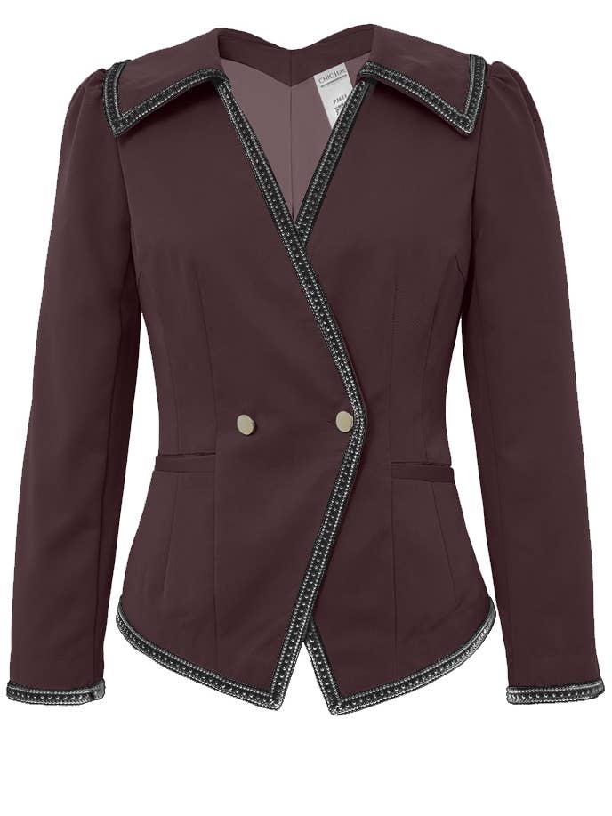 Chic Star Modal Trim Blazer Jacket In Burgundy 042124 for wholesale by CHIC STAR