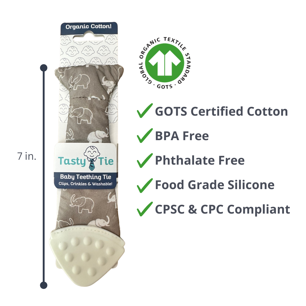 Tasty Tie® - Wholesale Teether (Not Clip-On) - Baby - Tasty Tie Teether, Crinkle Toy, Baby Boy Gift (Elephant)2