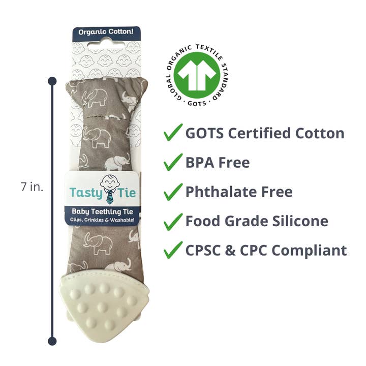 Tasty Tie® - Wholesale Teether (Not Clip-On) - Baby - Tasty Tie Teether, Crinkle Toy, Baby Boy Gift (Elephant)2