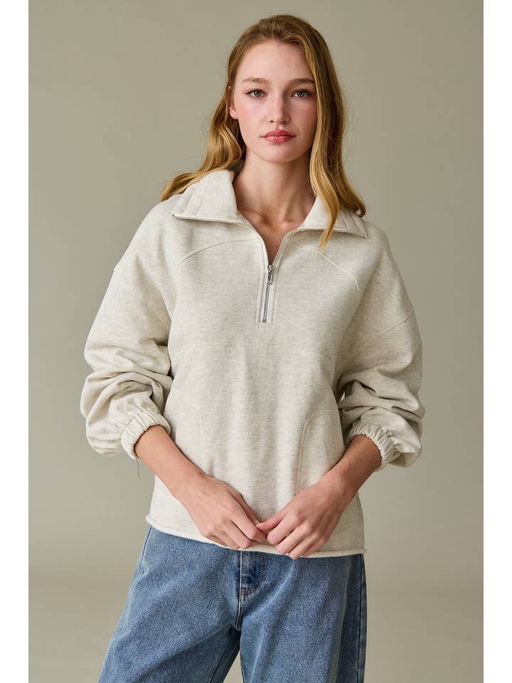Black PT17524 - Raelyn Oversized Half-Zip Top for wholesale on Faire