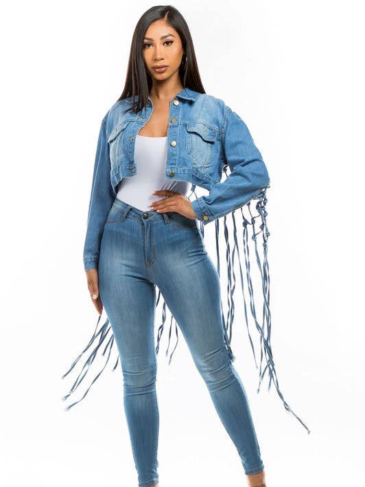 Blue WOMEN FASHION DENIM CROP JACKET for wholesale on Faire1