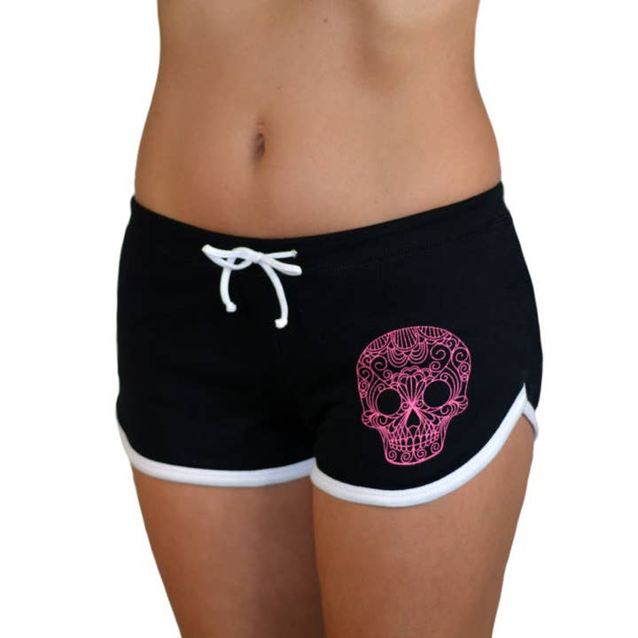 Quilted Sugar Skull - Day of The Dead Graphic Women's Shorts for wholesale by Pinky Star