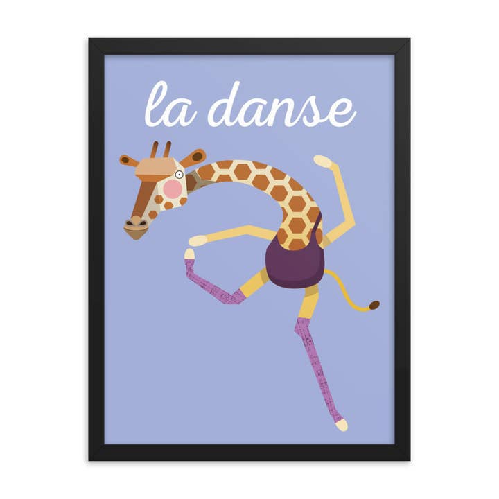 Ingelijste kunstdruk met dansende giraf - Frans voor wholesale door gabo and mateo designs