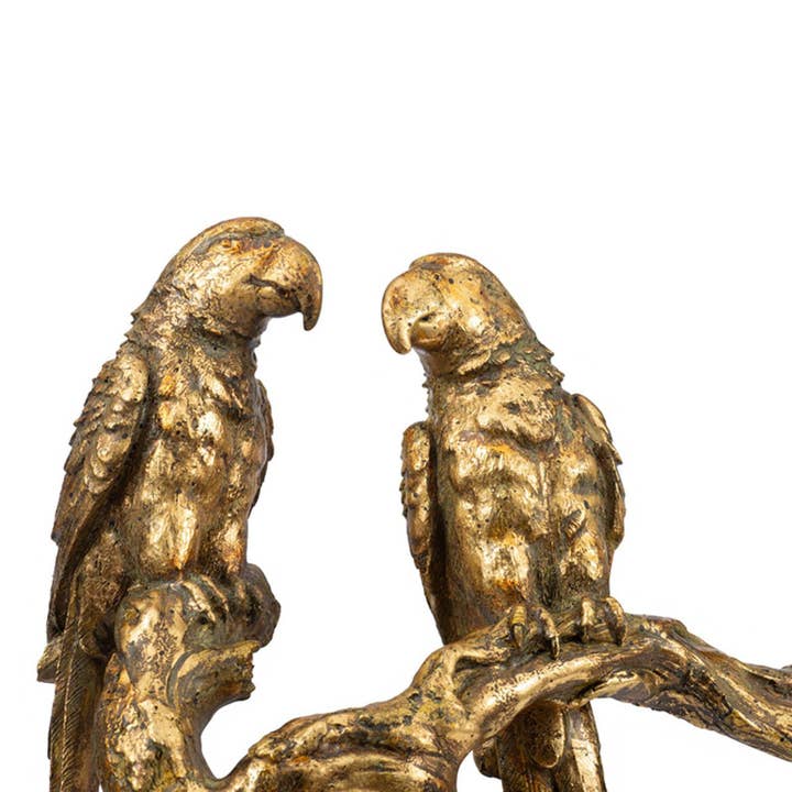 HomeRoots - Wholesale Sculpture - 13" Antiqued Gold Parrots Sculpture1