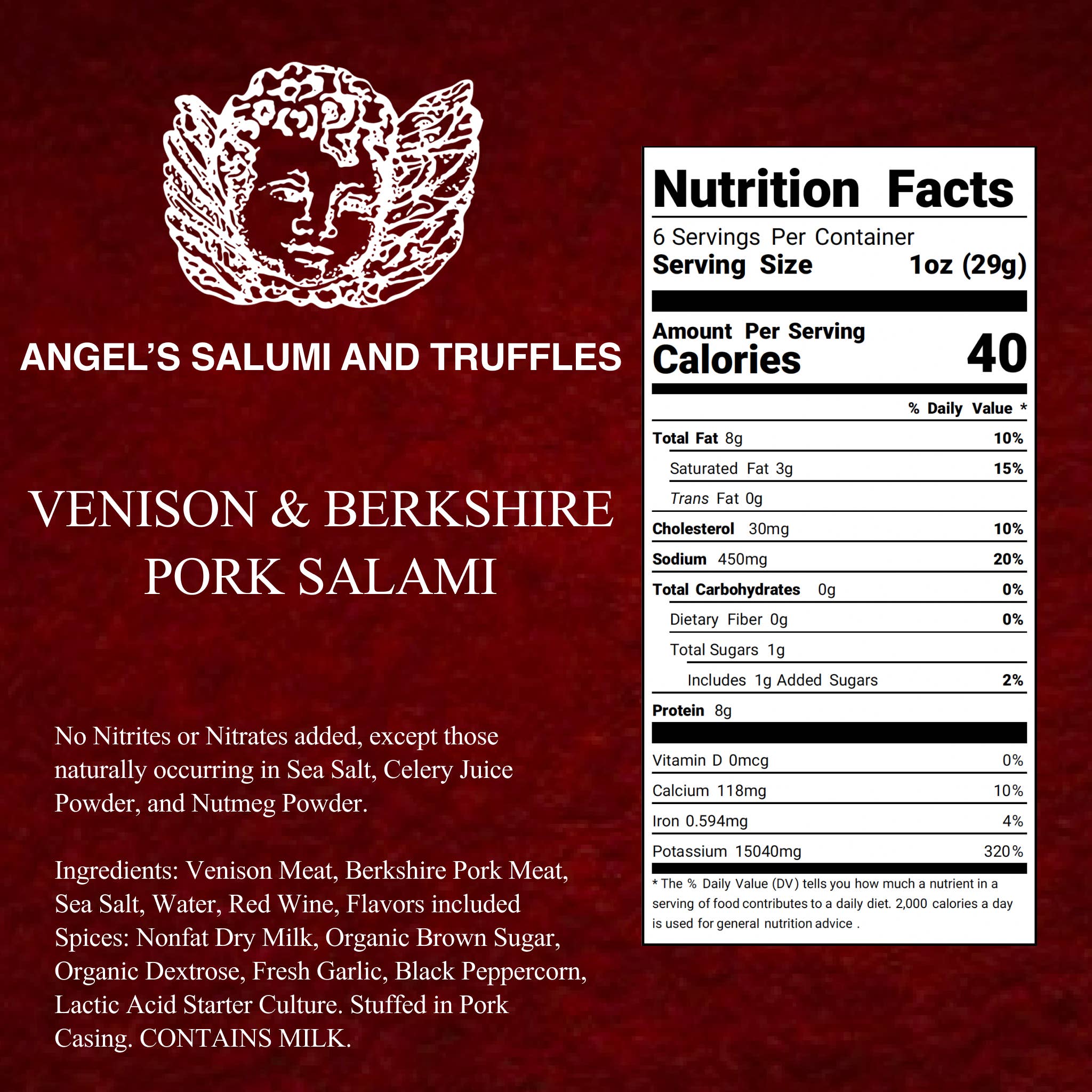 Angel's Salumi & Truffles - Wholesale Salami - Venison & Berkshire Pork Salami (5.5oz)4