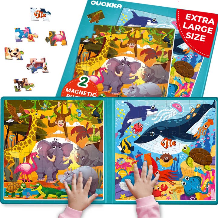Magnetic Book 2x48 Piece Puzzles for Kids | Africa & Ocean for wholesale by QUOKKA