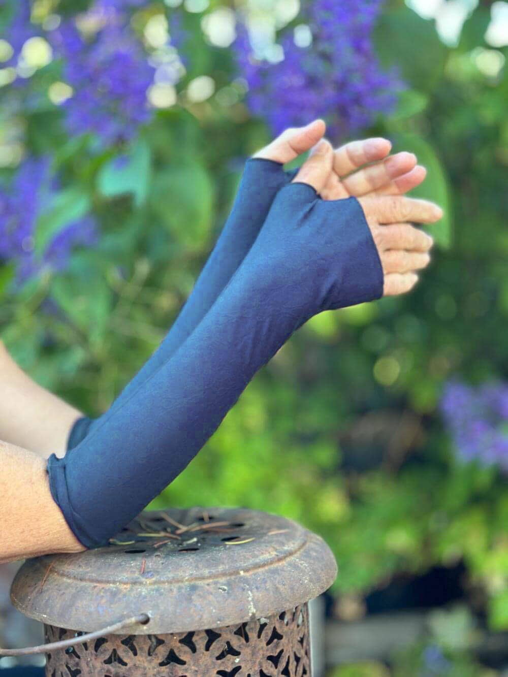 Teal Starseed Print Reversible Fingerless Gloves for wholesale on Faire1