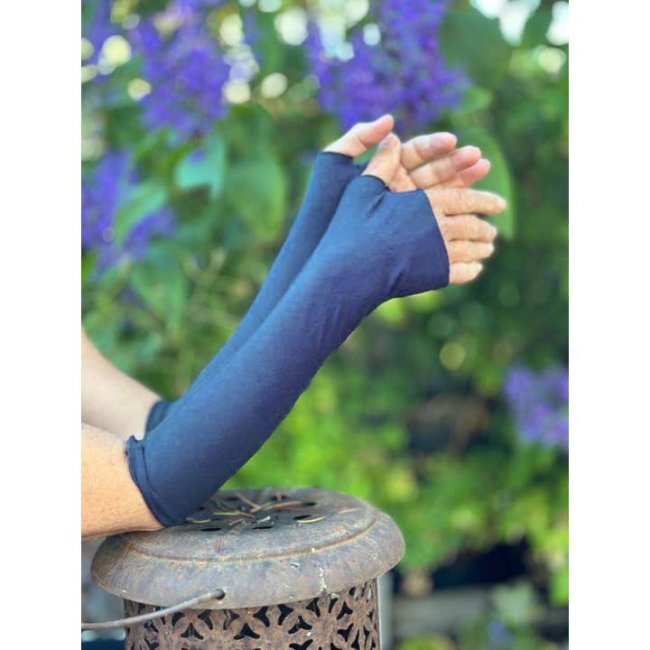 Teal Starseed Print Reversible Fingerless Gloves for wholesale on Faire1