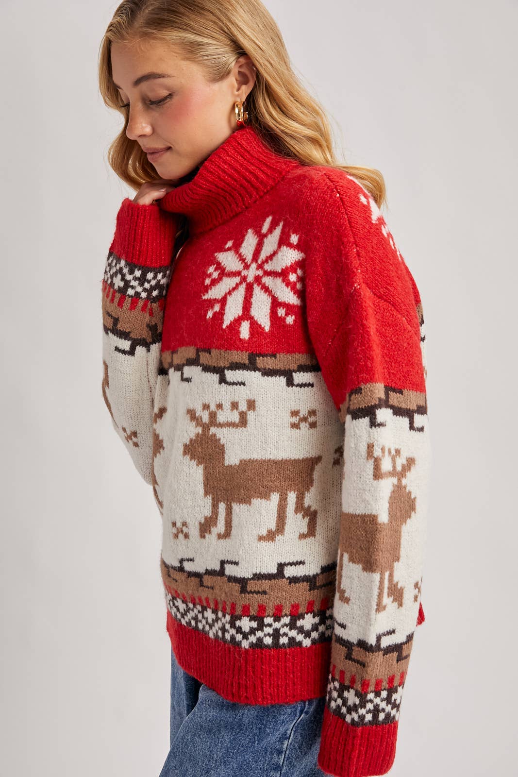 Bluivy - Wholesale Knit Sweater - Women's - FAIR ISLE TURTLE NECK REINDEER KNIT SWEATER FOR HOLIDAY4