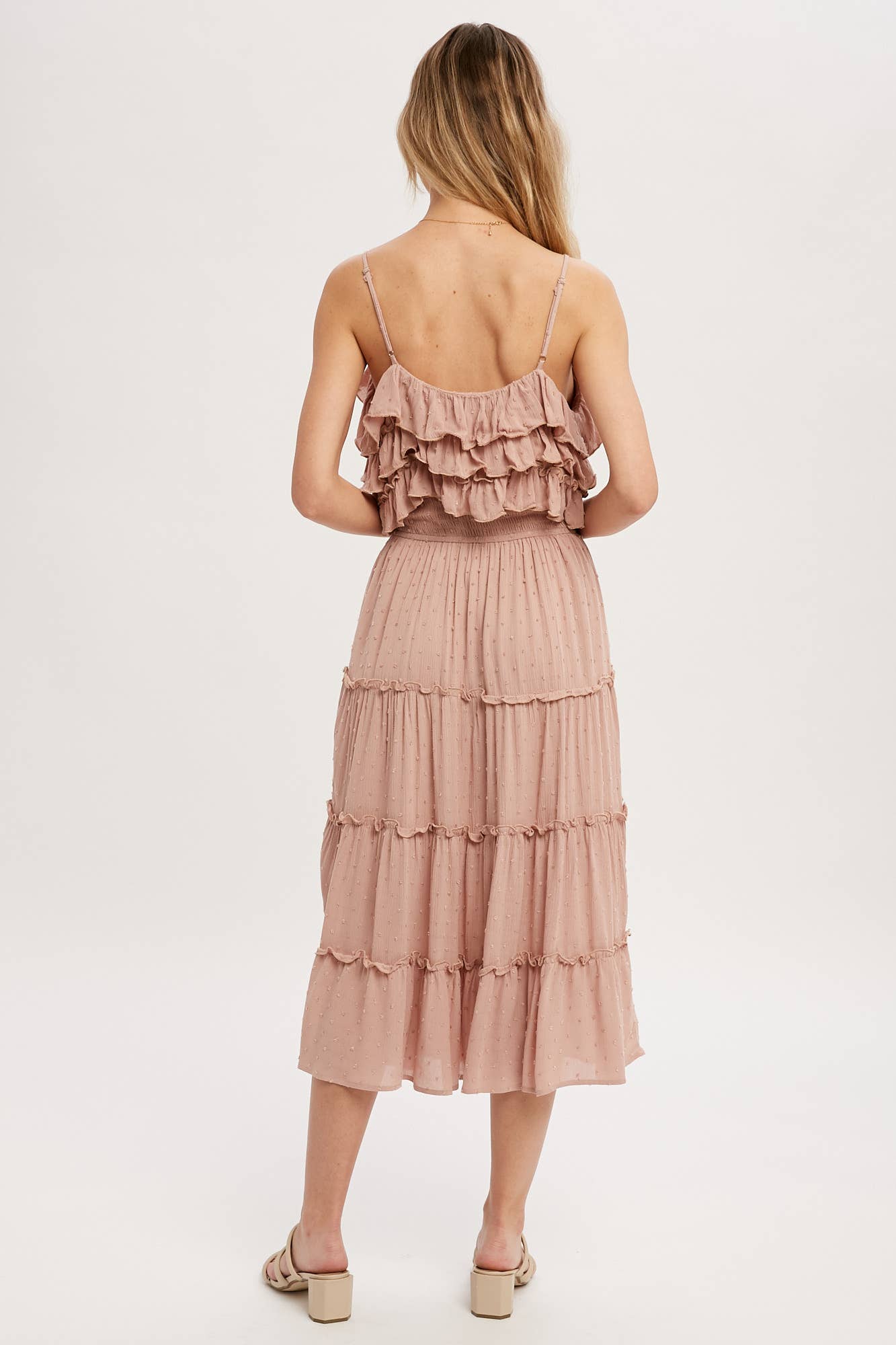 Bluivy – Großhandel Kleid – Damen – GESTUFTES MIDIKLEID MIT SCHWEIZER PUNKTEN UND RÜSCHEN17