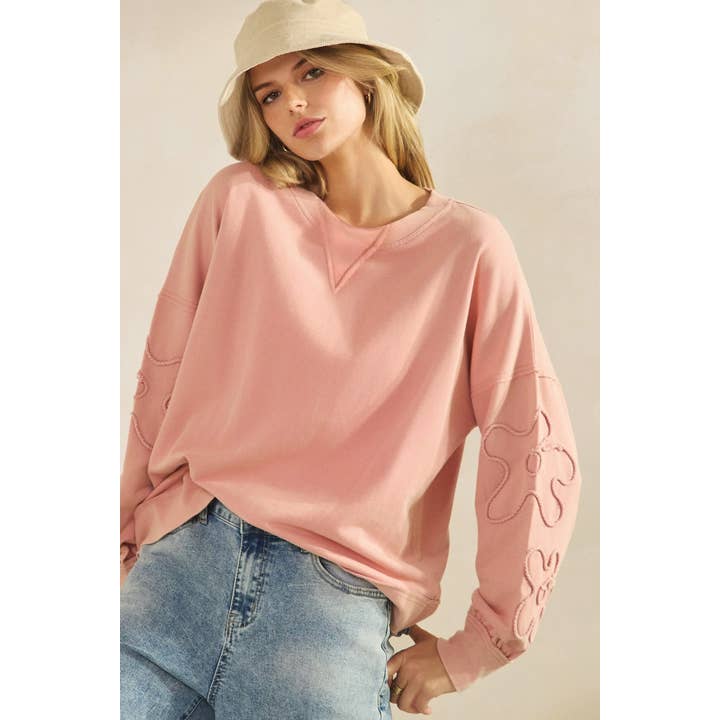 Sage SQUIGGLE SLEEVE PULLOVER SWEATSHIRT (ST7971) for wholesale on Faire10