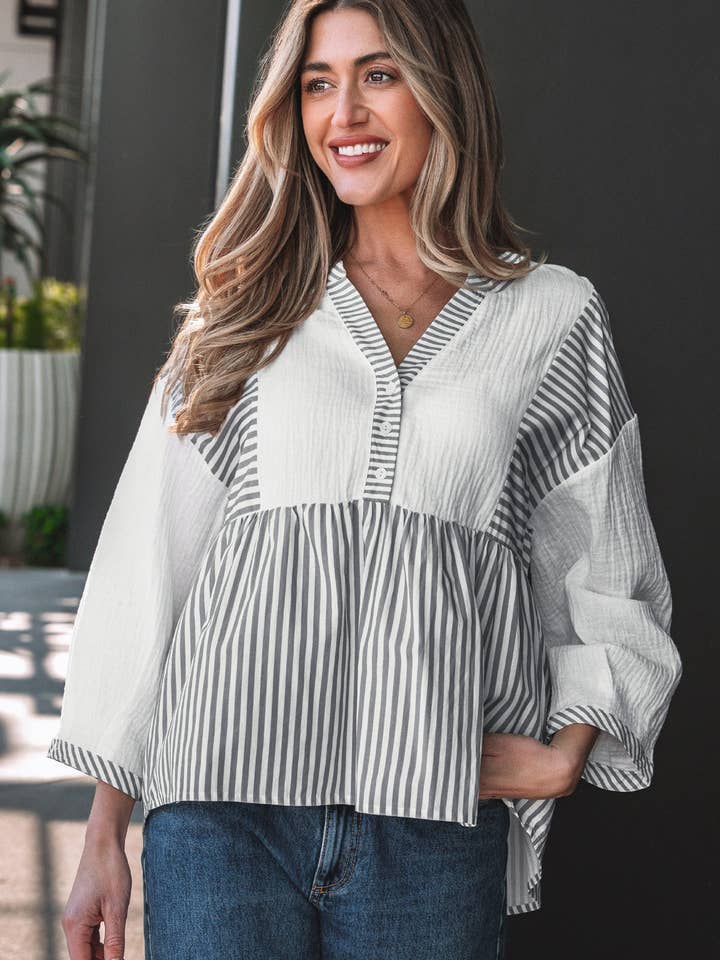 Zahra Bracelet Sleeve Babydoll Blouse for wholesale by Threaded Pear