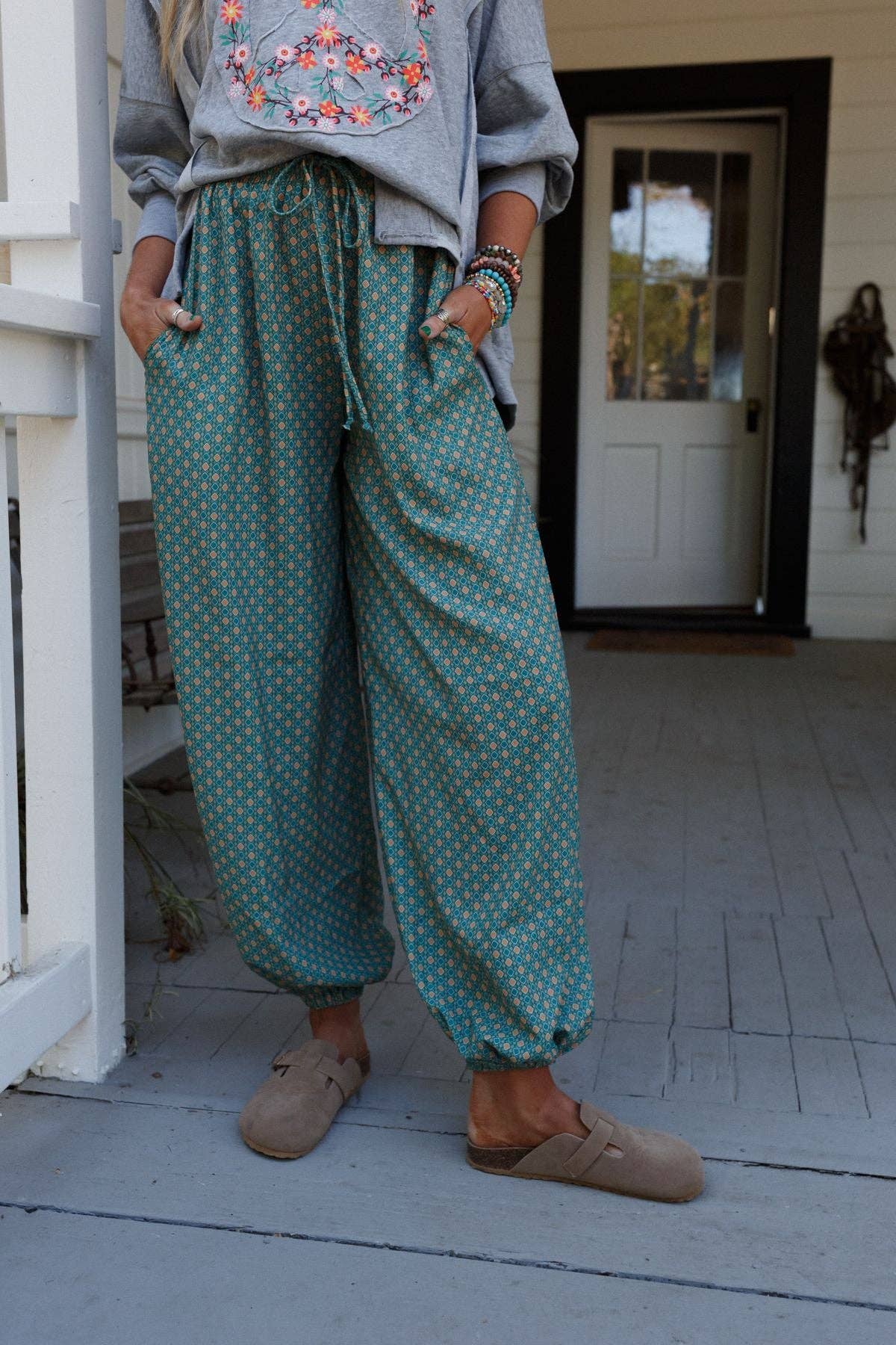 Three Bird Nest - Vente Pantalon d'intérieur/de jogging – femme - Pantalon de jogging imprimé Mystic Mirage - Turquoise2