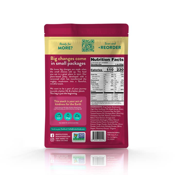 Moku Foods - Wholesale Jerky - Mushroom Jerky, Korean BBQ (24 Bags)